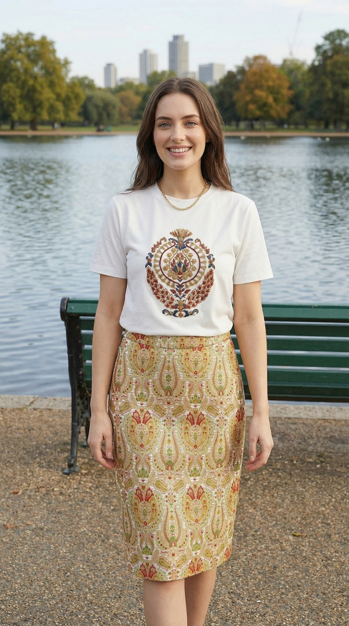 White Embroidered Meher Designer T-Shirt