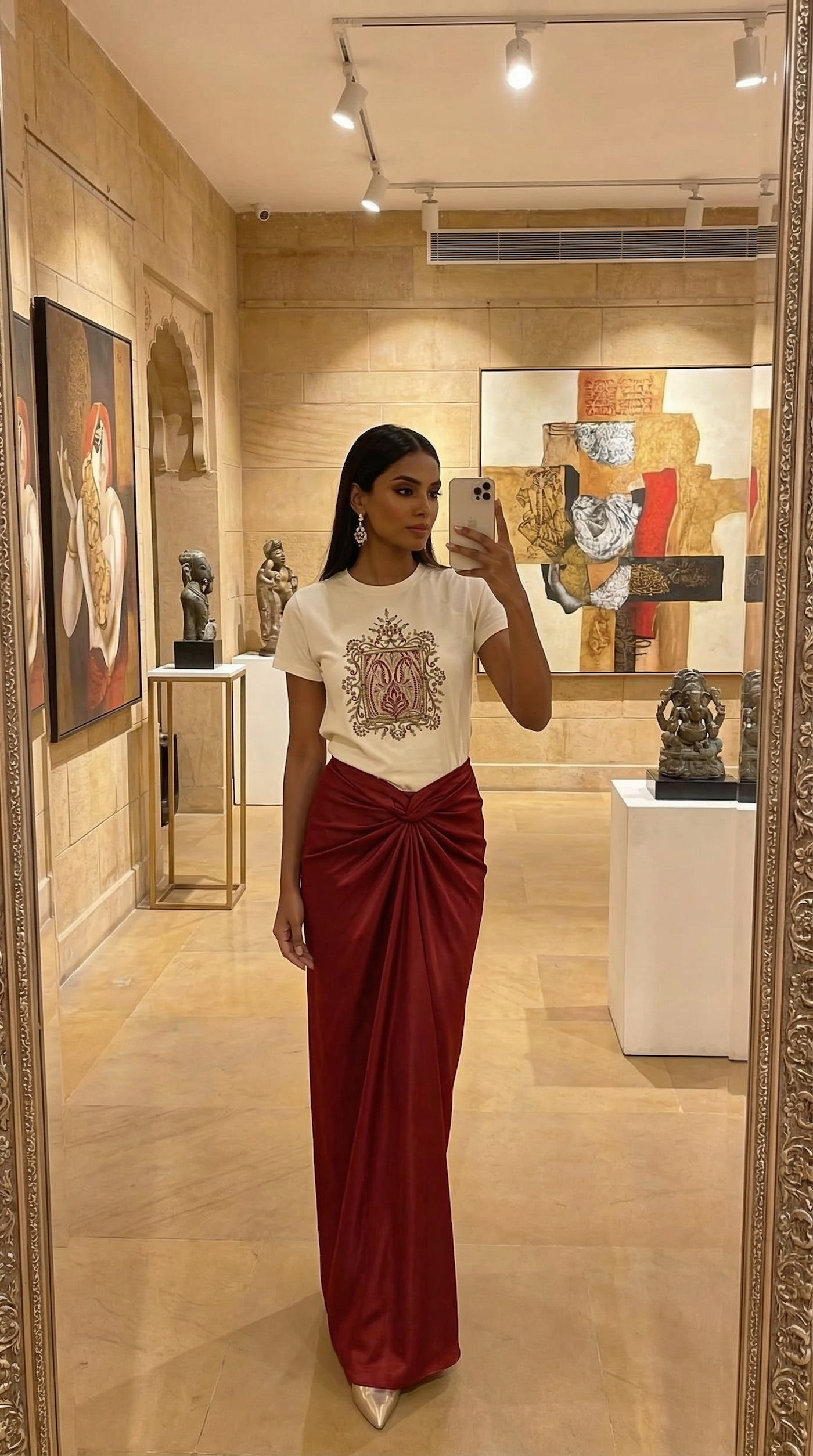 Mehrnaz T-shirt and Red Drape Skirt variant